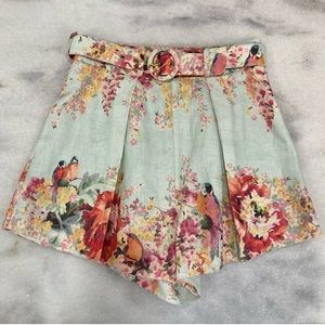 ZIMMERMANN Mae Tuck Mint Floral Linen Shorts
